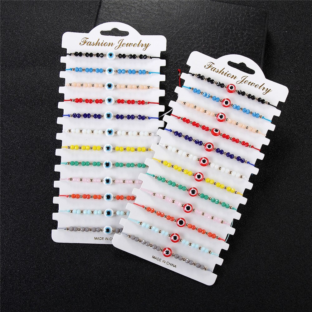 12 stuks/partij koppels vrouwen blauwe turkse boze oog bedels armbanden kristallen kralen verstelbare touwketting enkelbandjes kind meisjes sieraden