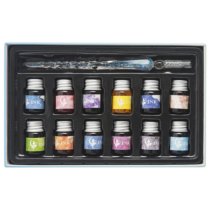 Cristal ciel étoilé verre encre stylo verre Dip stylo pour écrire stylo plume ensemble: B