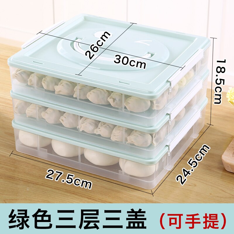 Husholdningskøleskab flerlags plastik madkasse dumplings boller frossen opbevaringsboks  mx6211459: 3 lag-blå