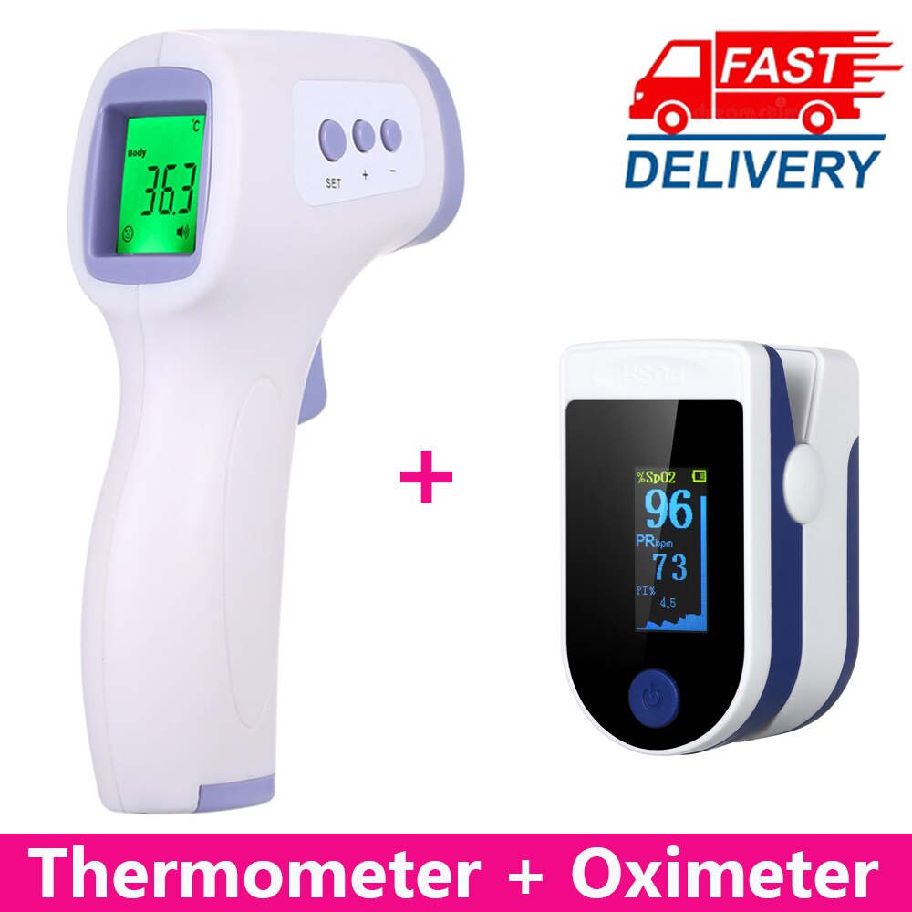 Finger Pulse Oximeter Blood Oxygen Saturation meter Fingertip Pulsoximeter SPO2 Monitor Oximetro dedo Oximeter + IR Thermometer