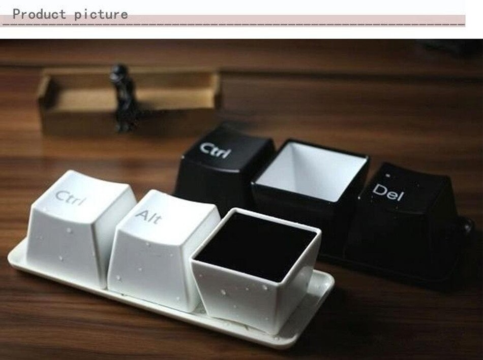 Ctrl Del Alt-Juego de tazas de té con teclado a la , Color negro, 3 piezas, de , tazas de café