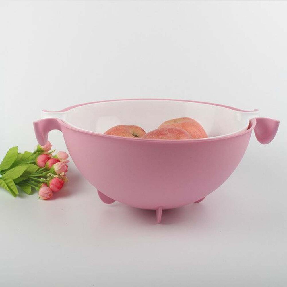 2-In-1 Keuken Zeef Vergiet En Kom Sets Grote Plastic Wassen Kom En Zeef Afneembare Colanders Zeven set (Purpl: Pink