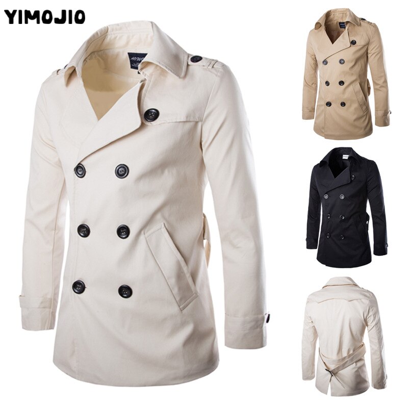Herr trenchcoat herr mellanlång kappa smal casual coat herr solid justerbar midja manlig trench street wear stil vindrock