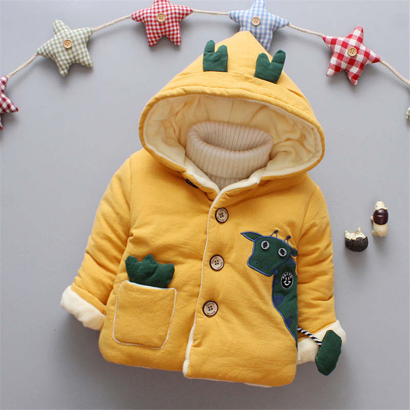 BibiCola pasgeboren baby jongens sneeuw wear baby katoen dikke fluwelen warme beneden parka voor bebe jongens baby cartton bovenkleding winter: yellow / 9m