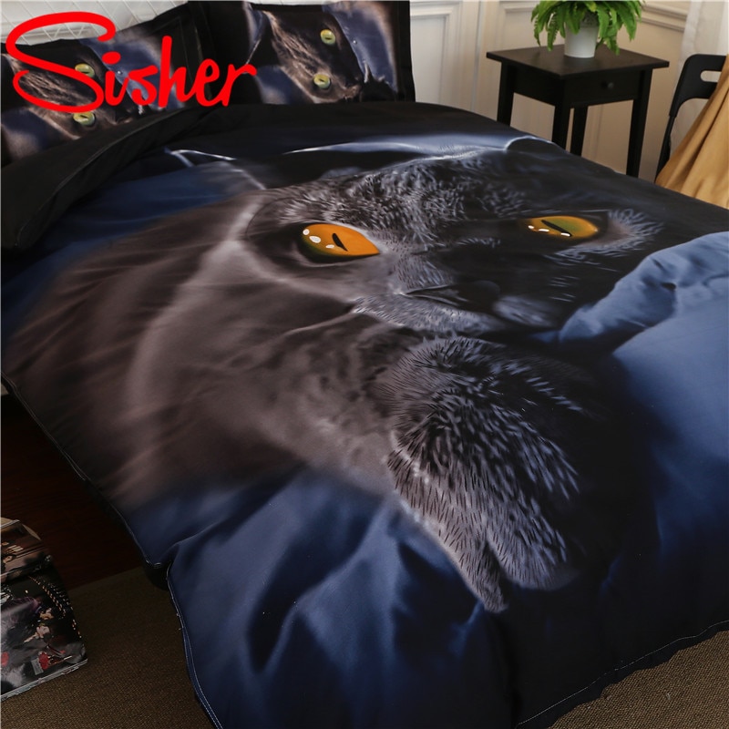 Sisher aikuisten pussilakana setti 3d painettu eläimen kissan lohduttaja 4 kpl vuodevaatteita king size yhden kokoinen parivuode lakana