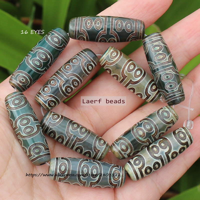 Ágata Natural negra/verde, cuentas de ágata Dzi del Tíbet antiguo, fabricación de joyas DIY, alrededor de 10x30mm, 1 pieza