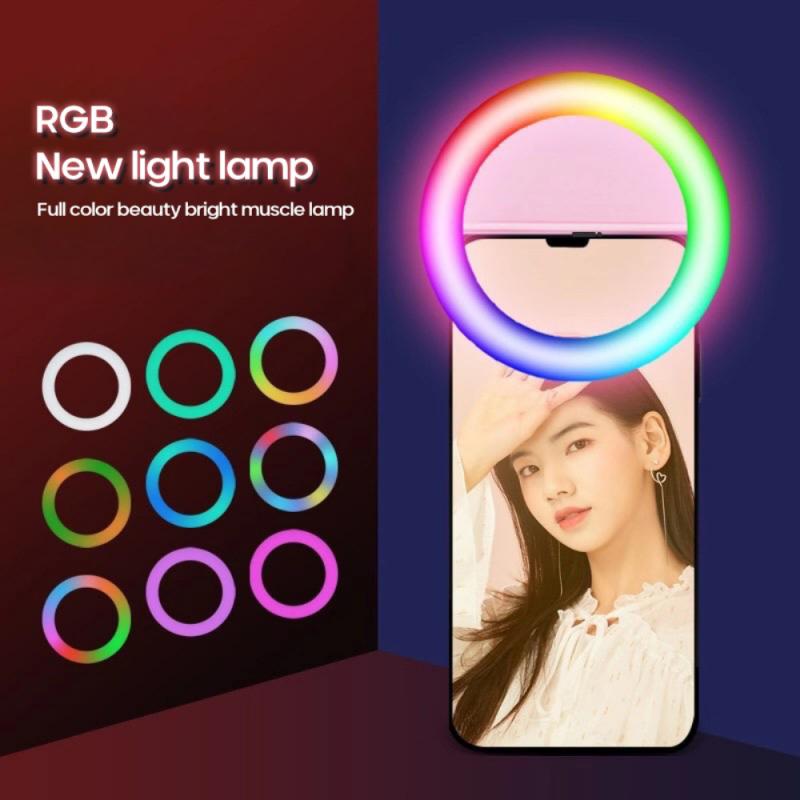 Anello ricaricabile RGB LED anello per cellulare anello per Selfie lente Flash luminosità a 3 livelli luce di riempimento lampada Clip-on per luce Smartphone