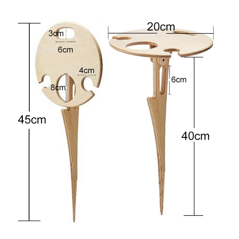 Outdoor Portable Wine Table with Foldable Round Desktop Mini Wooden Picnic Table Easy to Carry SMR88