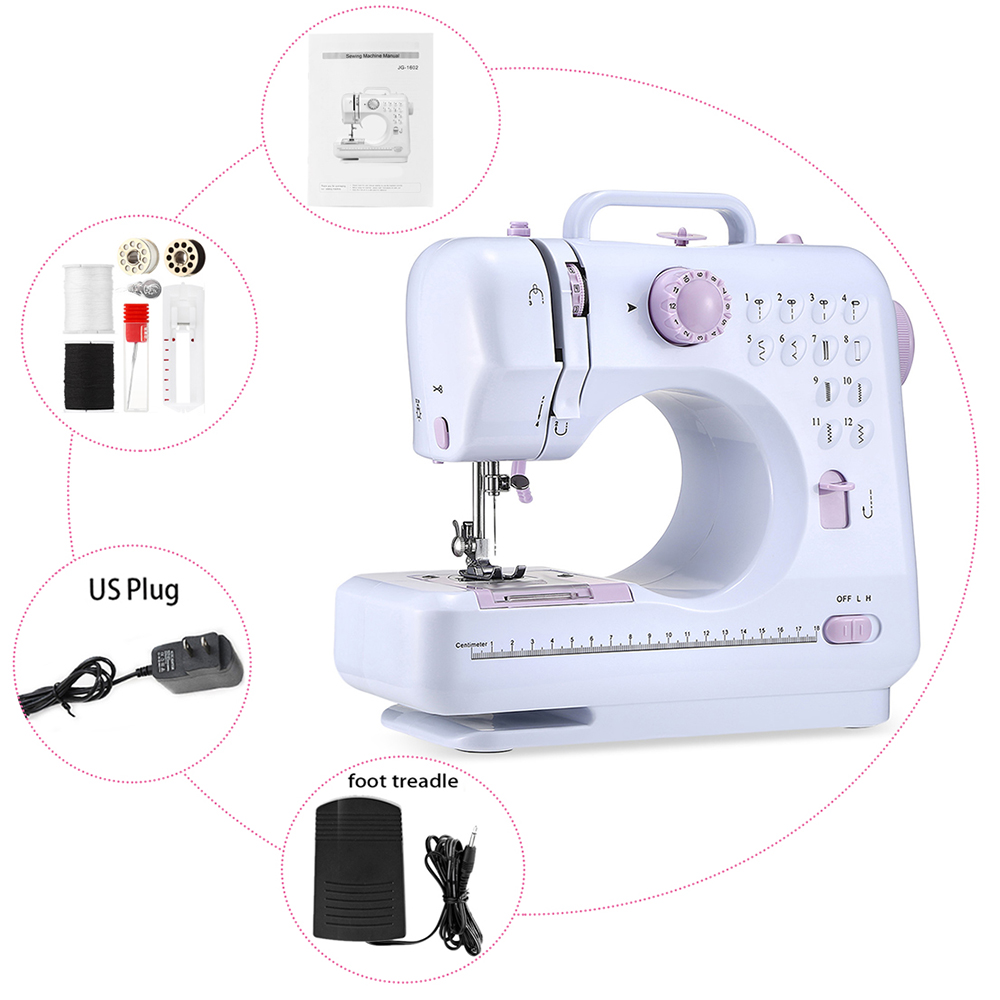 Portable Multiple Electric Sewing Machine Desktop Table Overlock DIY Clothes Thick Sew 12 Stitches Adjustable Speed 505A USB: US PLUG