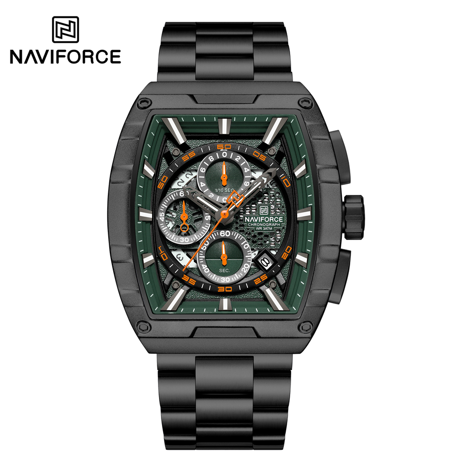 NAVIFORCE zegarek kwarcowy dla mężczyzn moda wodoodporny świecący chronograf zegarek Auto data pasek ze stali nierdzewnej zegar prezent: Kości słoniowej