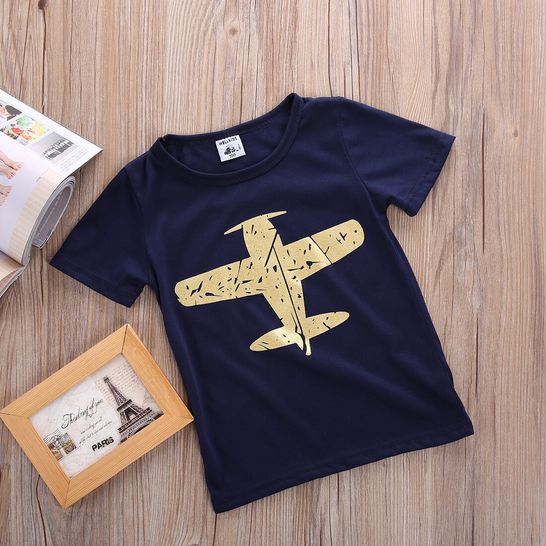 Pudcoco freundlicher Baby Jungen T-Shirt flugzeug Drucken Abschläge oben Flugzeug Druck Sommer Kleidung Weicher Baumwolle Blau