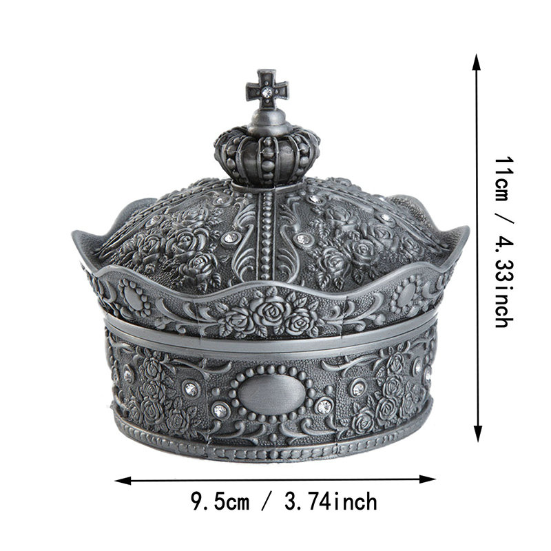 Caja de joyería de Metal con forma de corona, arte de decoración Vintage para el hogar, flor Rosa tallada, organizador de cuentas, almacenamiento de , 4 tamaños