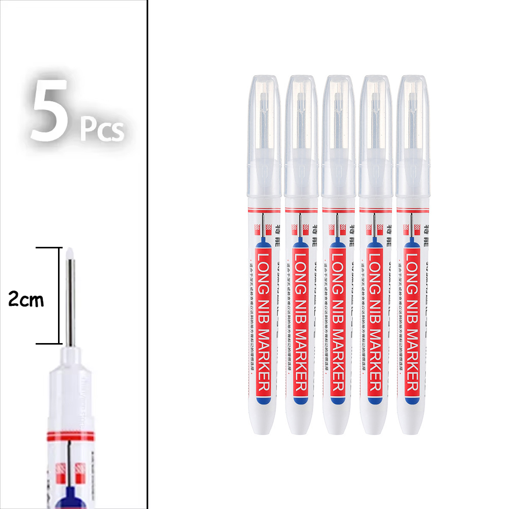 Rotuladores de cabeza larga impermeables de 2cm, rotulador de Agujero profundo para herramientas de carpintería de carpintero de Metal, Blanco/rojo/negro/azul/verde, 5-100 Uds.: Blanco