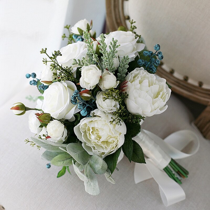 Bouquet de mariage, lot de plantes succulentes vertes artificielles de mariée pour femmes blanches,