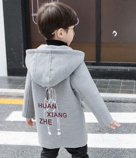 Manteau en laine pour garçons vêtements pour enfants hauts automne hiver vêtements pour adolescents pardessus en laine pardessus enfants manteau à capuche veste enfant manteaux: GRAY / 7T