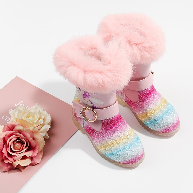 Kikids Prinsen Pluche Warme Baby Peuter Laarzen Mode Kind Snowboots Schoenen Voor Jongens Meisjes Winter Schoenen Kid enkellaarsjes: pink / 31 inside 19.5 cm