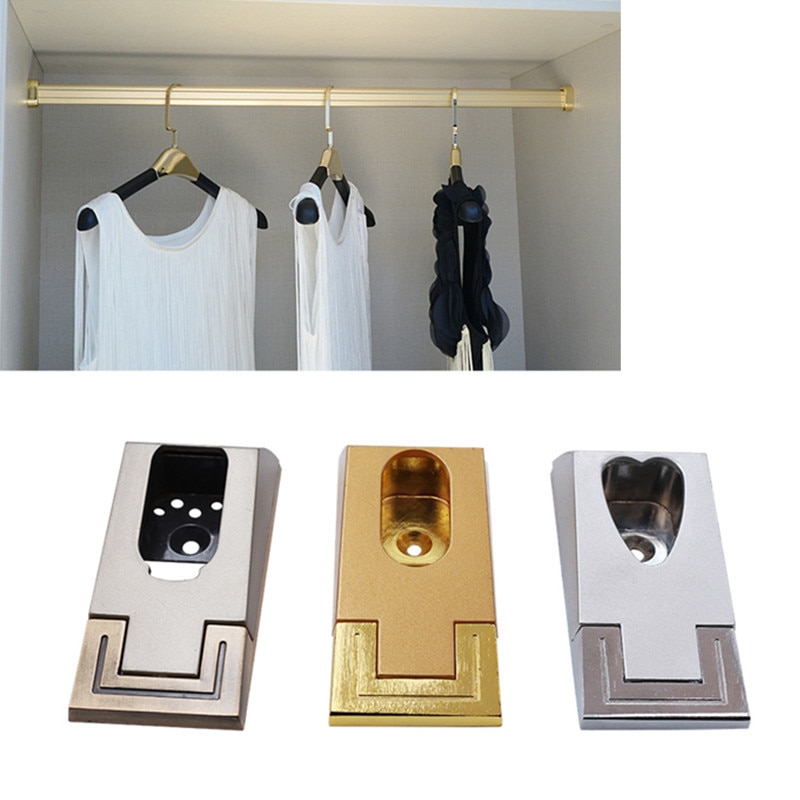 2Pcs Zinklegering Kast Kledingstang Flens Klem Pijp Rail Base Gordijn Staaf Douchegordijn Kast Staaf End Ondersteunt sockets