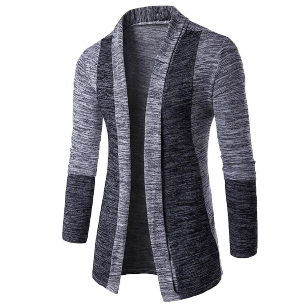 Retro Men Patchwork Long Sleeve Slim Fits Knitted Sweater Cardigan Coat Outwear