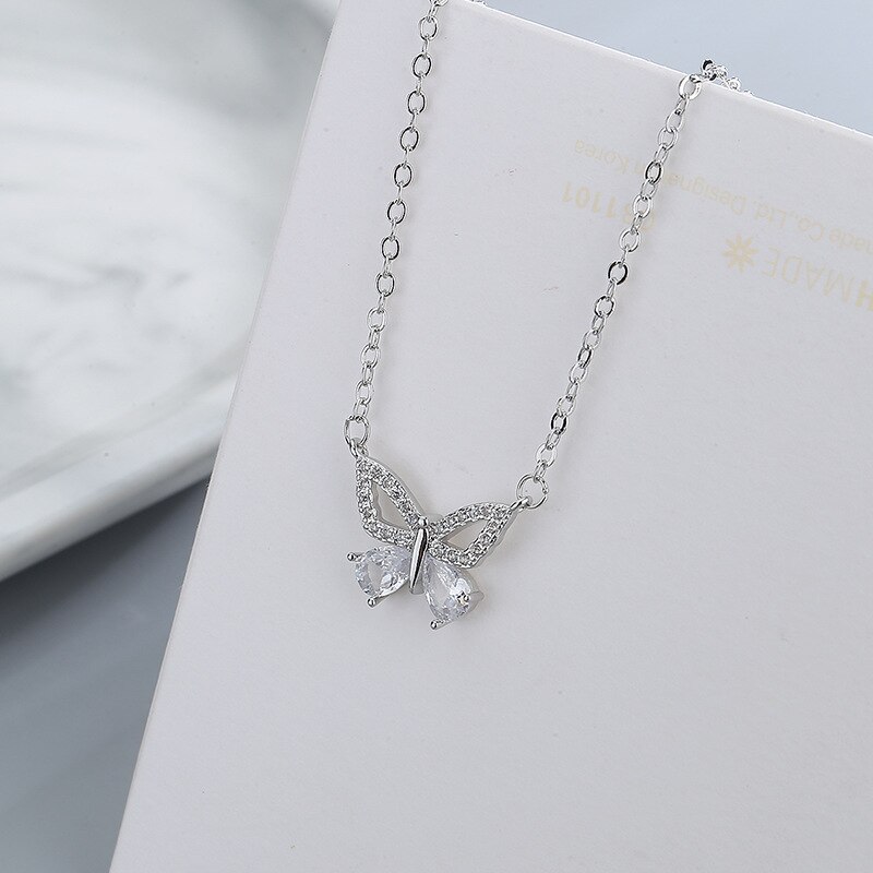 VOQ colore argento moda zircone farfalla ciondolo collana collana regalo romantico accessori fidanzamento donna
