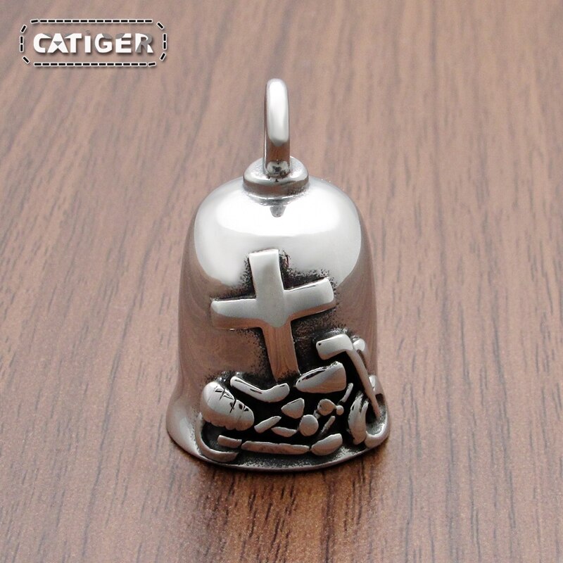 Punk 316L Stainless Steel Silver color Black color Cross Motorcycle Biker Bell Pendant Jewelry: No Chain P3260