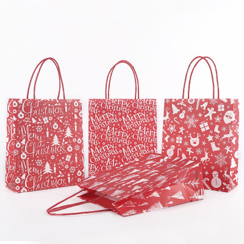 Merry Christmas Bags Kraft Paper Handbag Bag Xmas Tree Snowflake Christmas Candy Box Year Kids Favors Packaging Bag