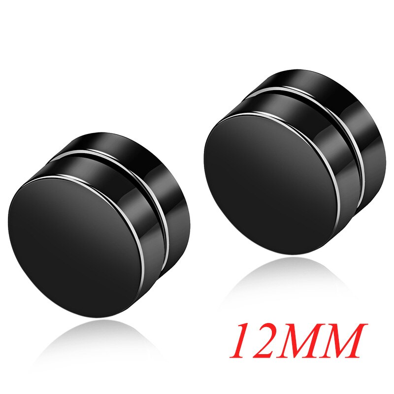 AZIZ BEKKAOUI Magnetic Stud Earrings Men Earring Stainless Steel Jewelry Round Male Magnet Multicolor Earrings: black 12mm