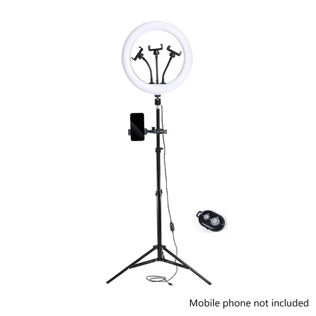 13 Inch Flat Ring Light Selfie Beauty Photography Mobile Phone Live Light Three Color Temperature LED Fill Light: head tube remote