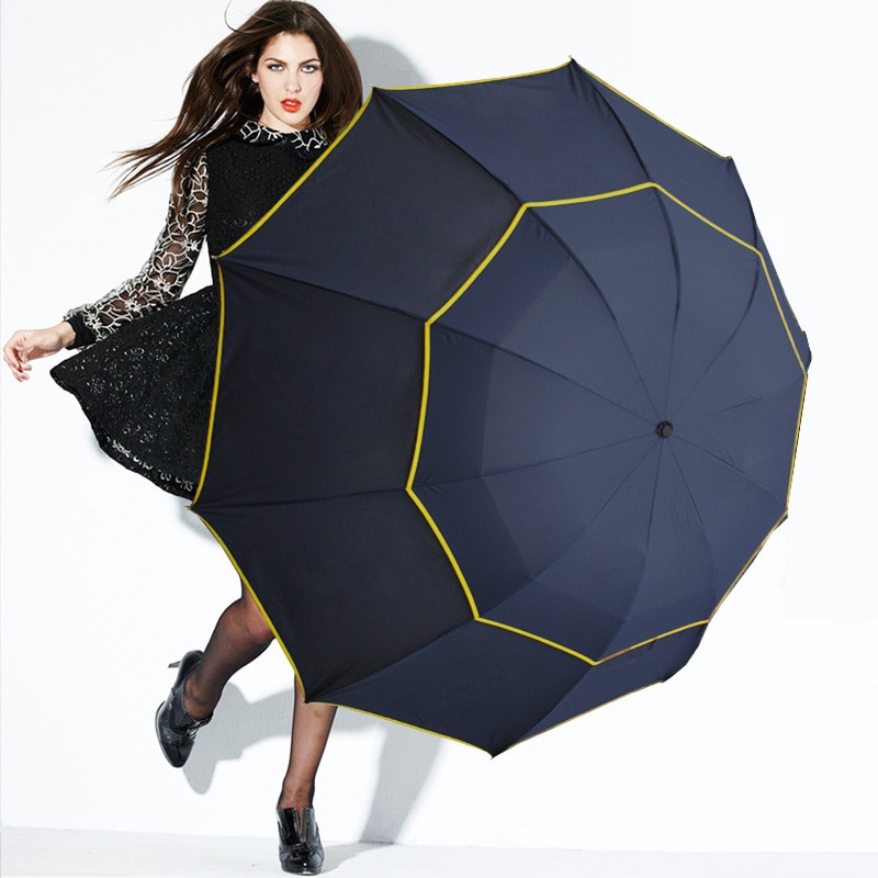 Double Layer Umbrella Women Rain Sunny Windproof Entertainment Casual 130cm 3Fold Men Outdoor Strong Umbrellas Paraguas