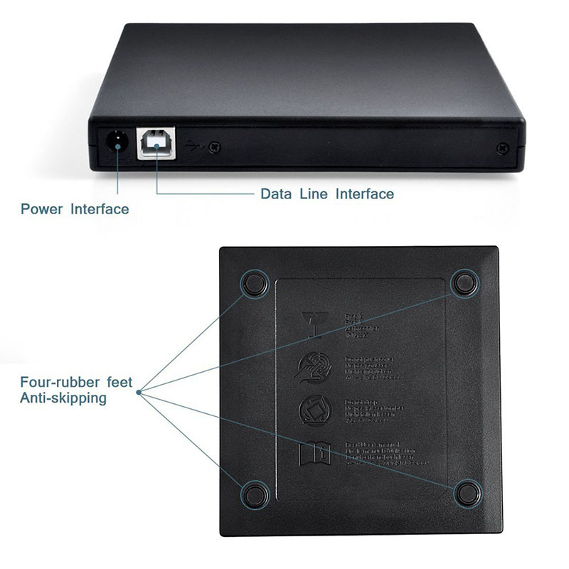 DVD externo portátil unidade óptica, USB 2.0, CD/DVD-ROM, CD/DVD-RW Player, queimador, leitor fino, gravador para Windows, Mac OS, prático