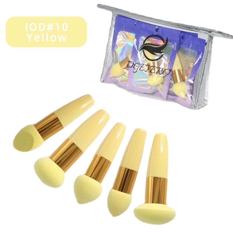 Esponja de base de maquillaje con cabeza de hongo, esponja de mezcla de polvo, Kit de belleza suave, herramientas de maquillaje cosmético , 5 piezas: IOD-10   yellow