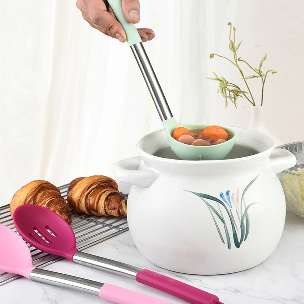 15pcs Soup Spoon Cooking Utensil Set Non Stick Home Kitchen Spatula Heat Resistant With Storage Barrel Scratch Proof Restaurant