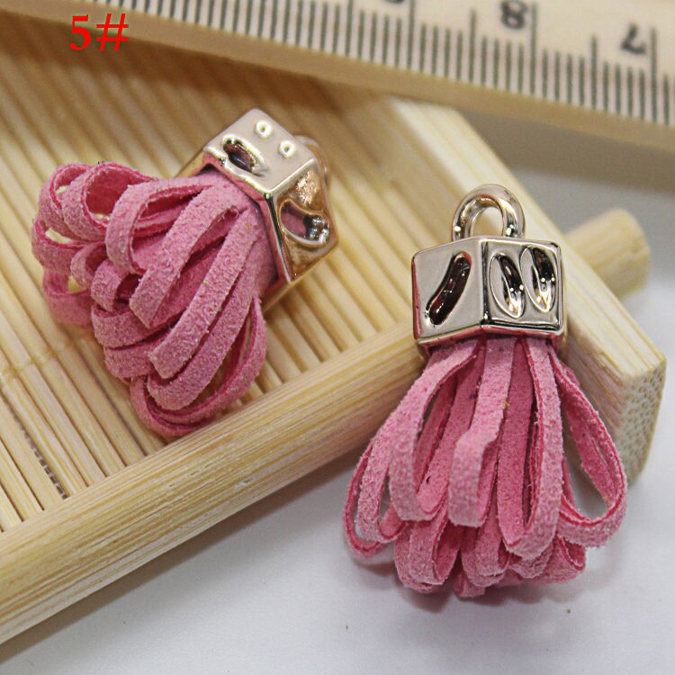 Pendentif pompon Vintage en cuir suédé de 25mm, pour bricolage, résultats de bijoux artisanaux, boucles d&#39;oreilles, accessoires, ornements porte-clés, 10 pièces/lot: DeepPink