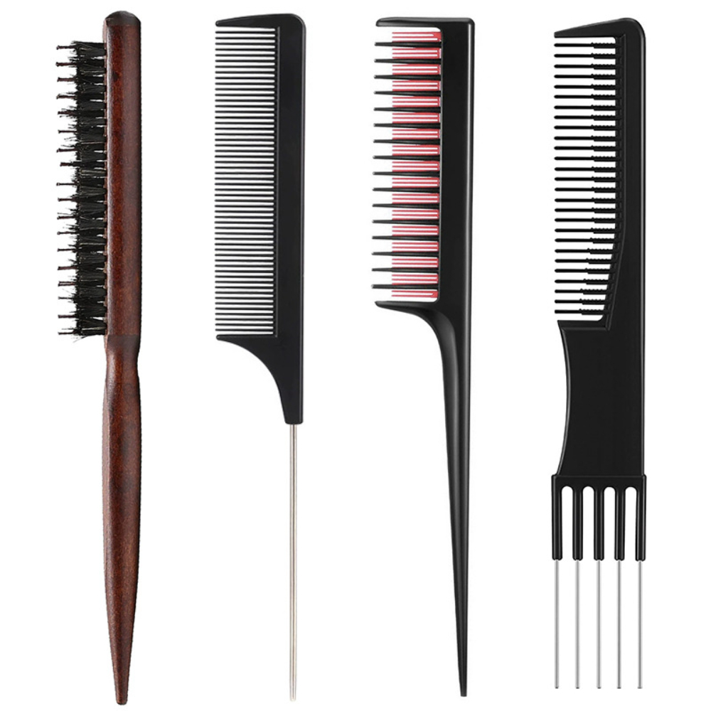 Professionele opgestoken styling staartkammen en gladmakende borstel 4-delige set vingergolven en backcombing-gereedschappen 5-polige volumegevende hefkam: Default Title