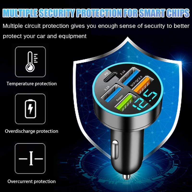 6-poorts snelle USB-oplader voor auto's