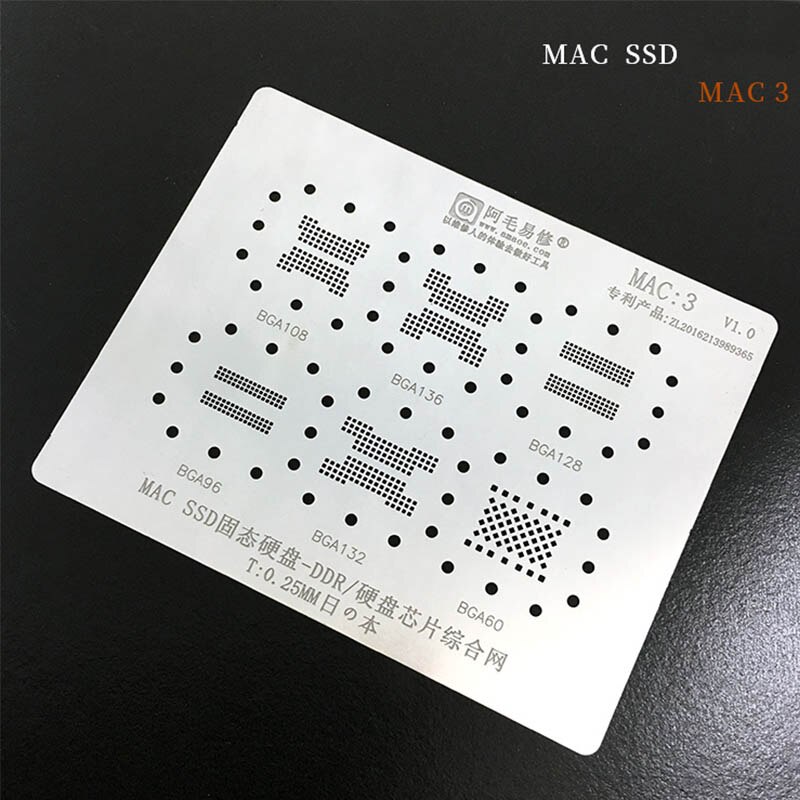 Amaoe til mac pro  a2159 a1706 a1707 a1534 power ic cpu ssd 0.12mm tykkelse bga reballing stencil: Mac 3