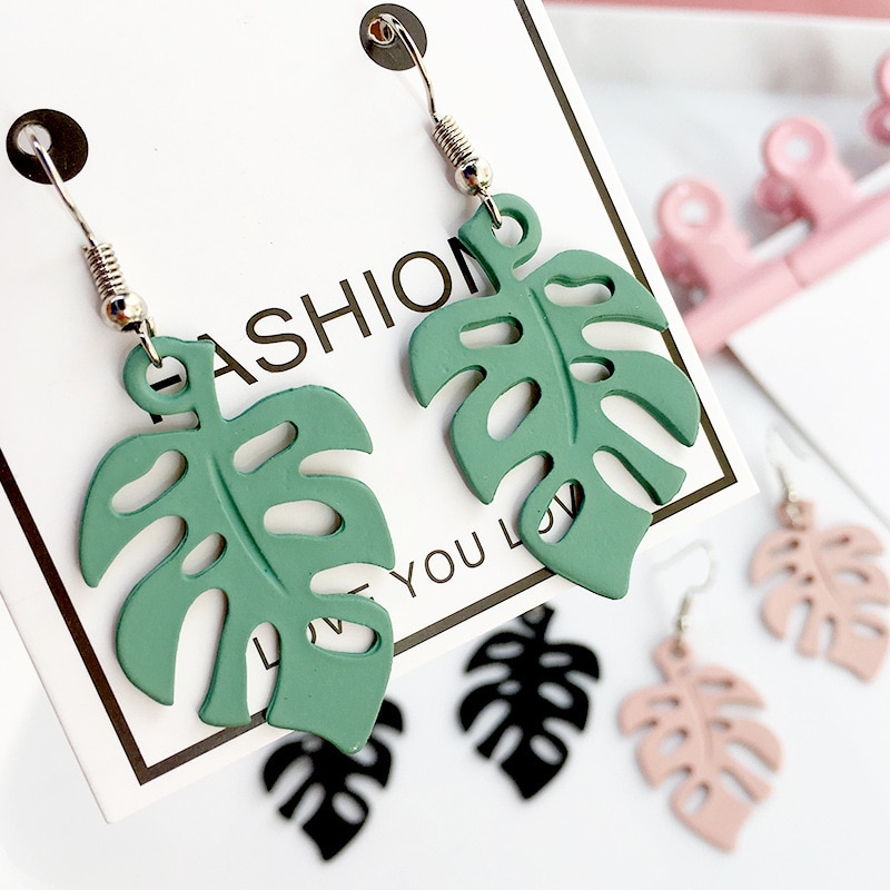 Hollow Monstera Leaf Oorbellen Vrouwen Acryl Tropische Plant Leuke Oorbellen Beach Party Girl Bohemian Sieraden
