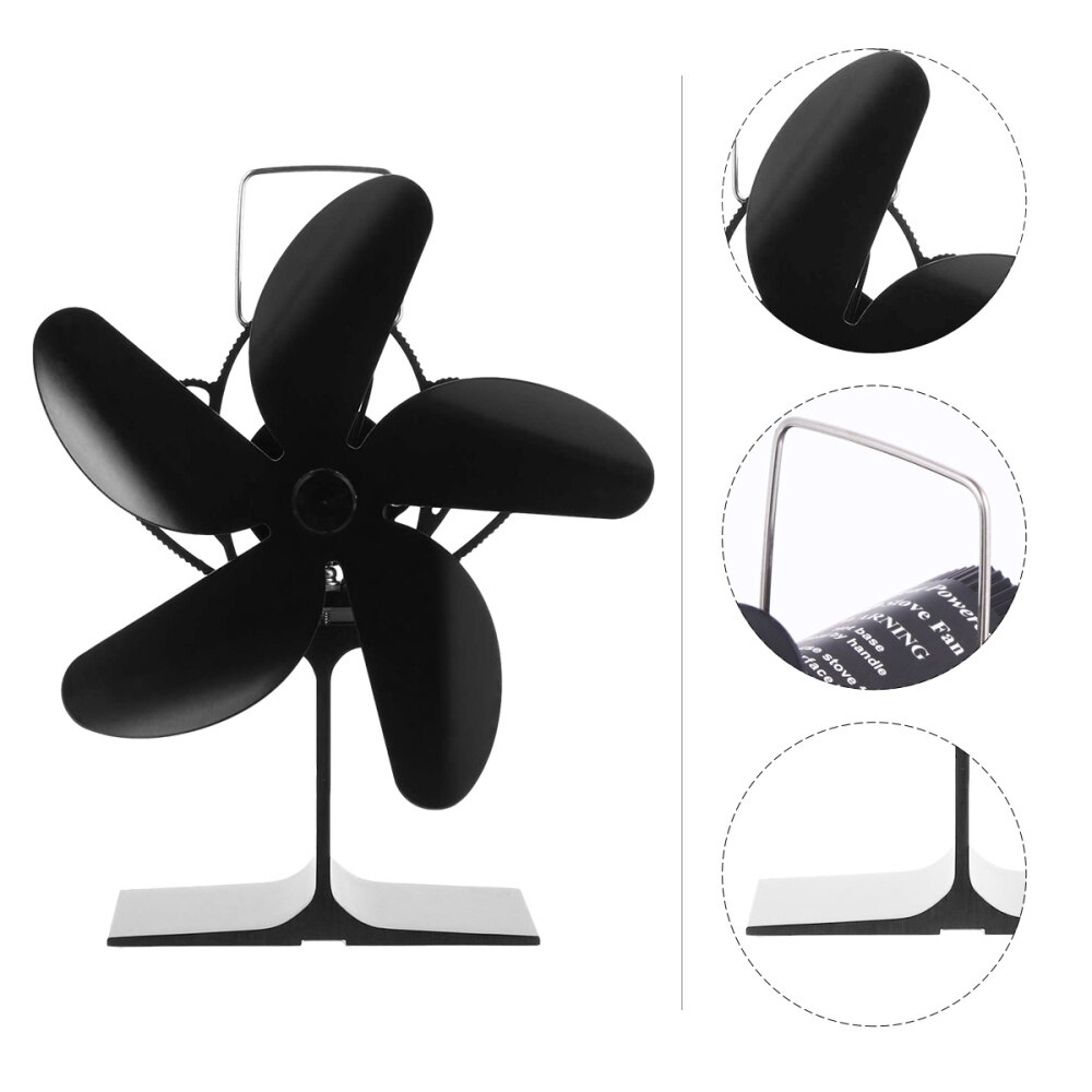 Thermal Power Fan Fireplace Fan 5 Blades Heat Powered Stove Fan Eco-friendly Fan: Black