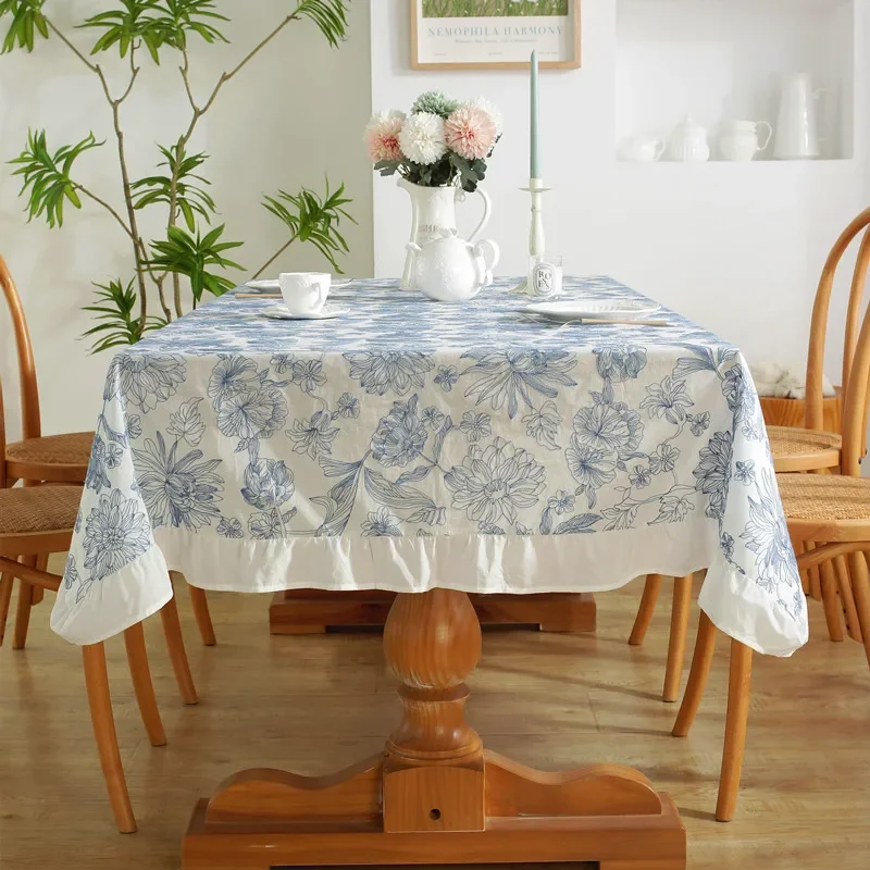 Baumwoll-Tischdecke mit Rüschen für Hochzeit, Zuhause, Party, Esszimmer, Bankett, Dekoration, Blumenstickerei, aufbringen, Teetischschutz, 자 Sverd Como: Weiß / 132*178CM