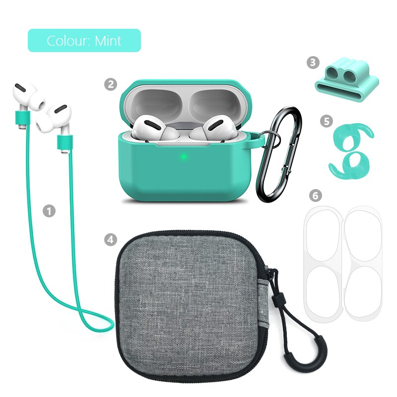 Funda gruesa 6 en 1 para auriculares Airpods Pro, conjunto de almacenamiento para auriculares Bluetooth, cubierta protectora para Digital, producto de almacenamiento ALLK: 6in1ProMintA