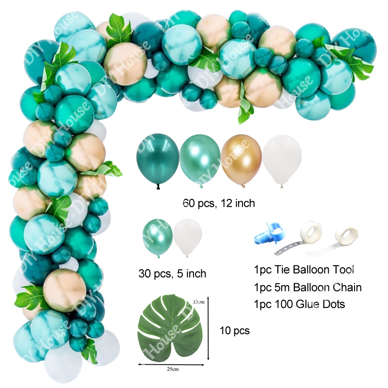 100 stk jungle safari tema fest forsyninger grøn ballon guirlande diy bue sæt fødselsdag baby shower skov fest dekorationer: Grøn guld hvid