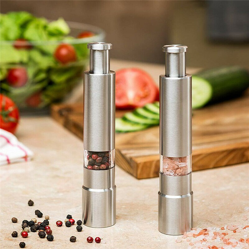 Manuelle Salz und Pfeffermühle einstellen Daumen drücken Pfeffermühle Edelstahl würzen Soße Gewürzmühlen Mit Metall Halfter Küche Werkzeug