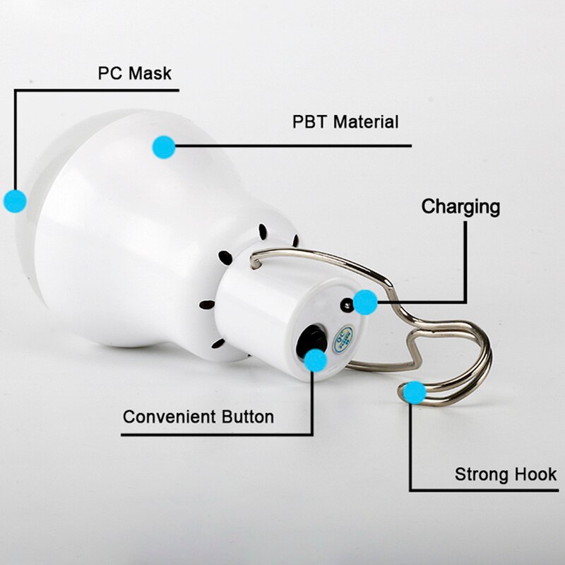 LED Solar Light Power Energy Lamba Lamp Waterproof Panel Emergency Bulb Hook Tent Lantern Outdoor Garden