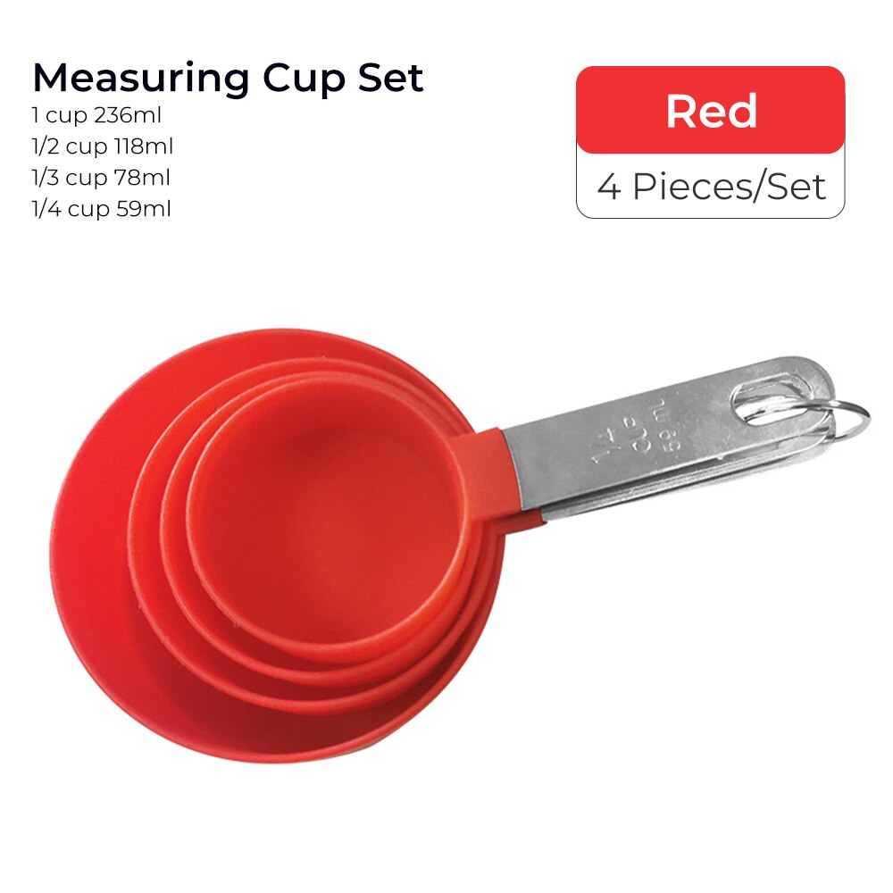 4pcs Baking Tools Kitchen Measuring Spoon Set Stainless Steel Handle Measuring Cup With Scale Measuring Spoon Kitchen Gadgets: 4pcs red cup