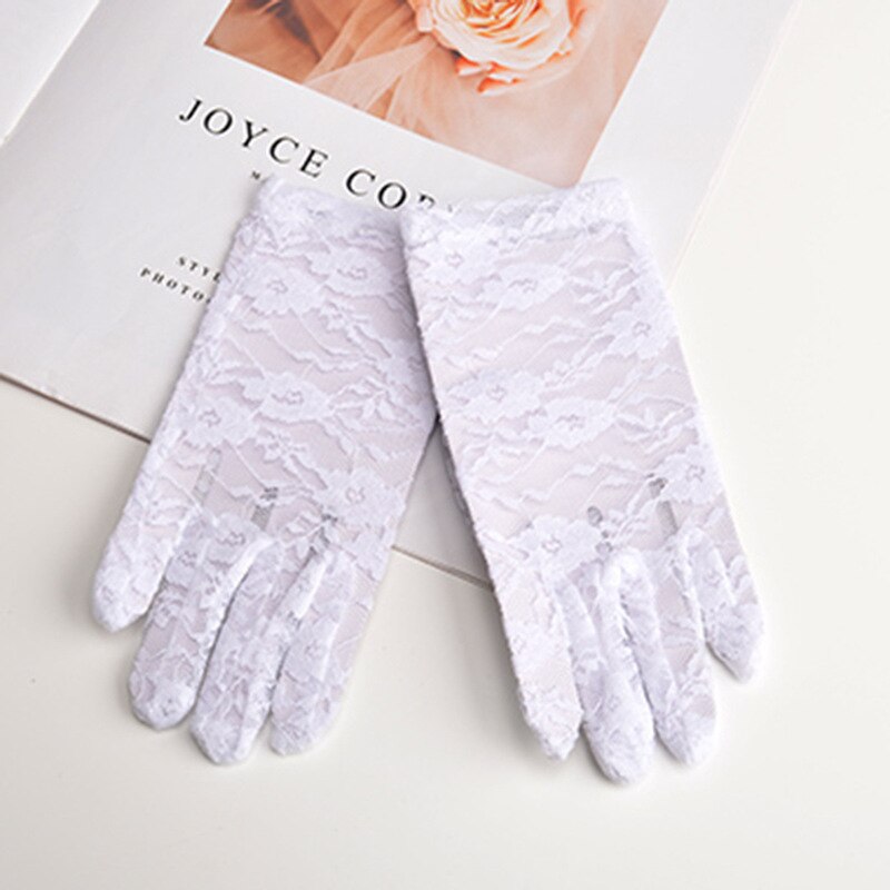 Guantes de encaje blancos para niño, guantes de niña de flores, para actuación, baile de cumpleaños, de noche, vestido con guantes, guantes de boda para niños