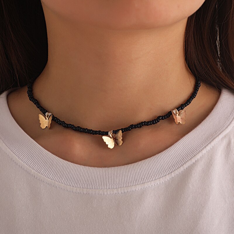 Boho-stijl kleine kralen vlinder hanger ketting voor vrouwen boho korte choker bedel boho ketting coole nek sieraden