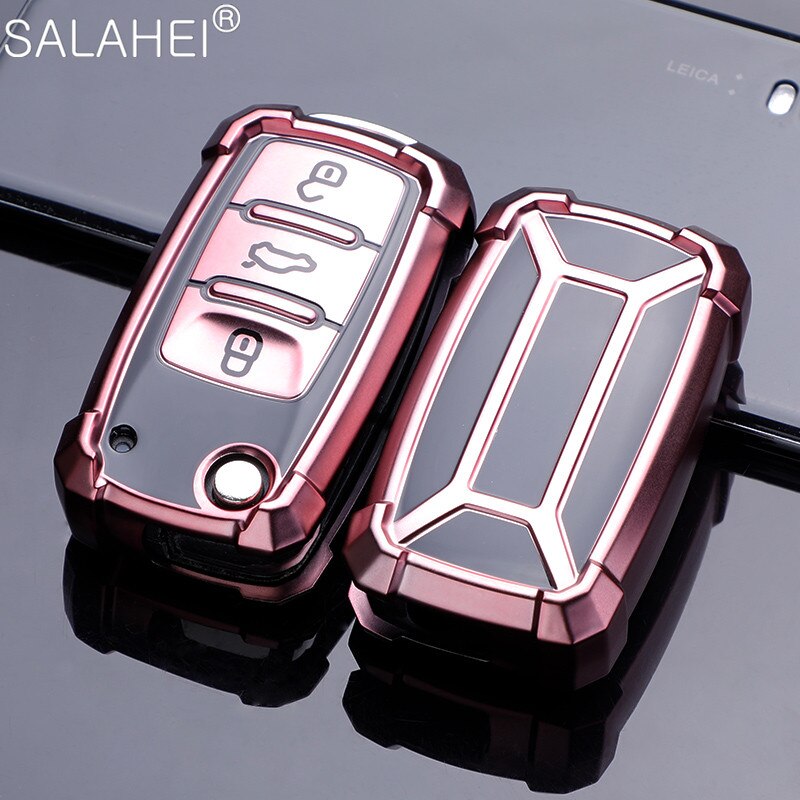 Funda protectora de TPU para llave de coche, accesorio para VW Volkwagen Polo Tiguan Bora Passat Golf 6 Lavida Scirocco Fabia: A-pink