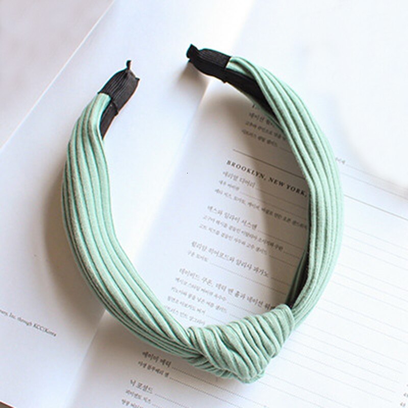 Solid Color Cloth Headband Cross Hair Band for Women Wide Plastic Hair Hoop Lady Turban Bezel Hair Bands Girls Hair Accessories: Green