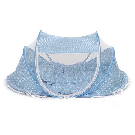 Cute Baby Culla 3Pcs Portable Tipo di Comodo Neonati Pad con Sigillato Zanzara Net Bambini Letto per Bambini Dot Cerniera Baldacchino zanzara Netto: Cielo Blu