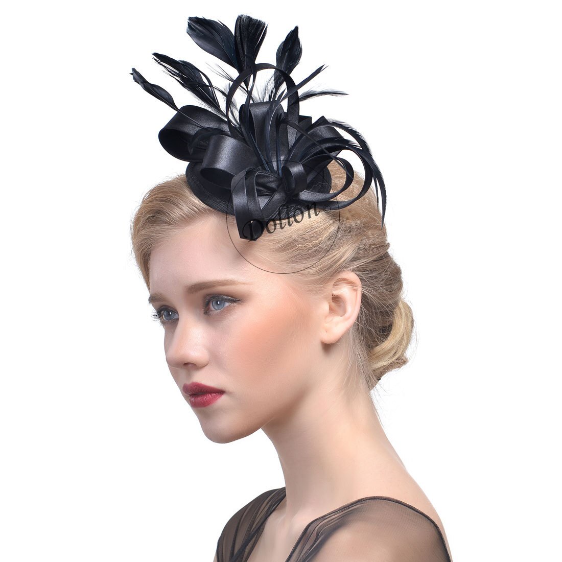 Señora sombrero de fieltro chicas maquillaje sombrero femenino estilo británico malla tocado Accesorios nupciales para el cabello sombreros de B-8295: Black