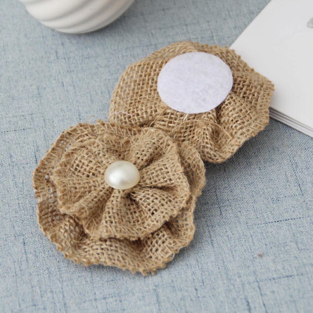 9 piezas hechas a mano de yute arpillera flor DIY Ropa Accesorios Vintage boda suministros flor decoración